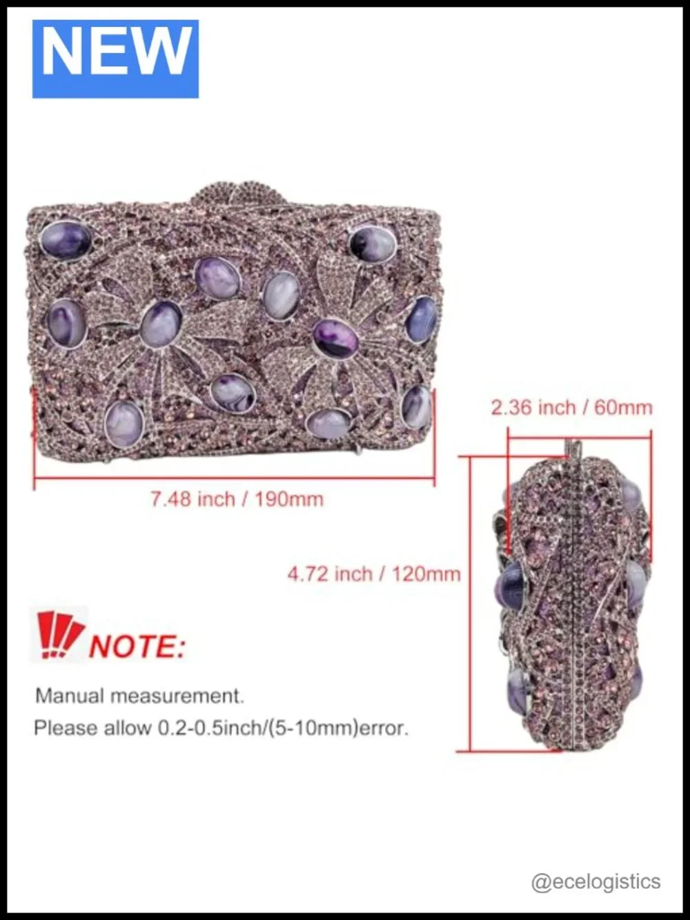 Luxury Rhinestone Agate Stone Evening Clutch Faux Leather Wedding Purse